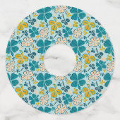 Green Lucky Shamrocks Clover St. Patrick's Day Wijnglaslabel (Voorkant)