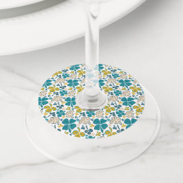 Green Lucky Shamrocks Clover St. Patrick's Day Wijnglaslabel