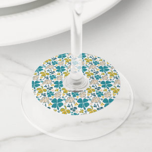 Green Lucky Shamrocks Clover St. Patrick's Day Wijnglaslabel