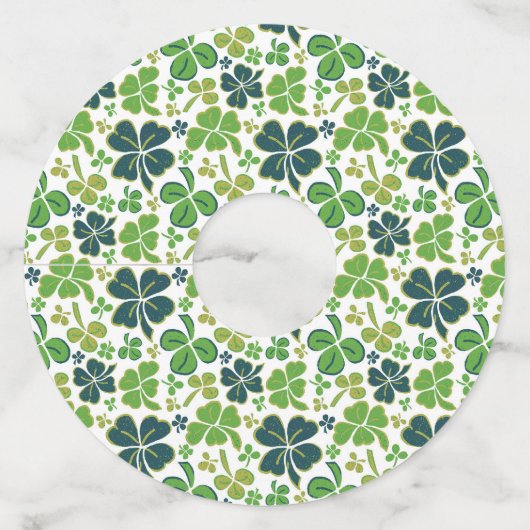 Green Lucky Shamrocks Clover St. Patrick's Day Wijnglaslabel (Voorkant)