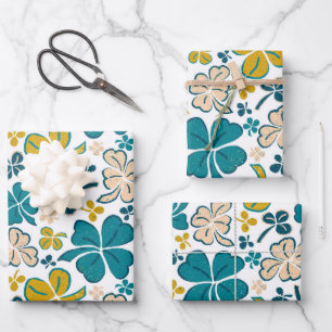 Green Lucky Shamrocks Clover St. Patrick's Day Wra Inpakpapier Vel