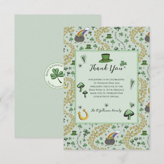 Green Lucky St Patrick's Day Ierse bedankkaart (Voorkant / Achterkant)