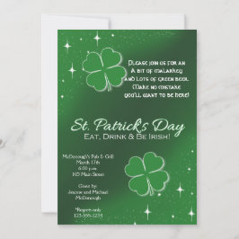 Green Lucky Stars St Patricks Day Party Invitation Kaart
