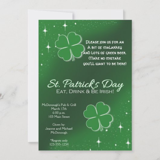 Green Lucky Stars St Patricks Day Party Invitation Kaart (Voorkant)
