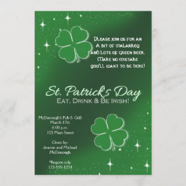 Green Lucky Stars St Patricks Day Party Invitation Kaart