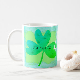 Green Lucky Three Leaf Clover Monogrammed Koffiemok