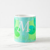 Green Lucky Three Leaf Clover Monogrammed Koffiemok (Center)