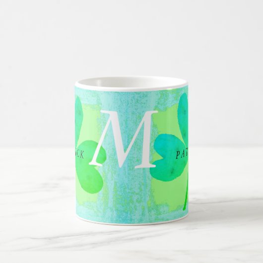 Green Lucky Three Leaf Clover Monogrammed Koffiemok (Center)