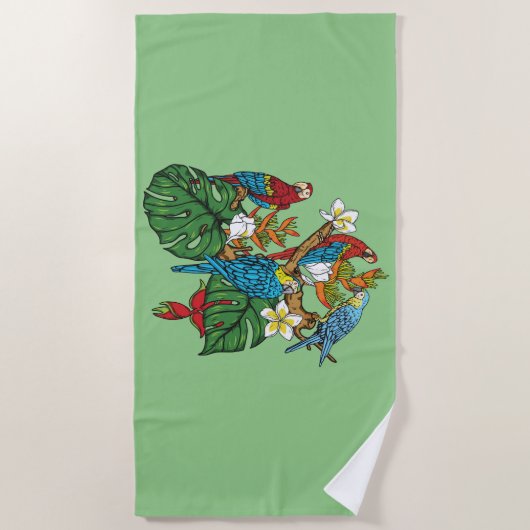 Green Macaw Beach Towel Strandlaken (Voorkant)