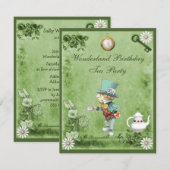 Green Mad Hatter Wonderland Birthday Tea Party Kaart (Voorkant / Achterkant)