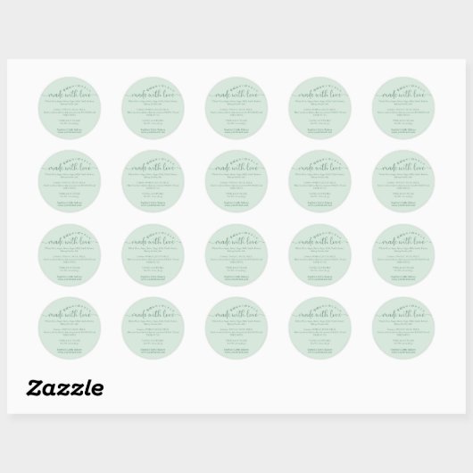 Green Made with Love Script Ingredient Bakery Ronde Sticker (Vel)