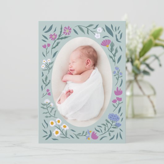 Green Magical Meadow Fotogeboorteaankondiging Aankondiging (Staand voorkant)