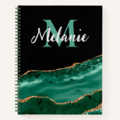Green Malachite en Gold Glitter Monogrammed Notitieboek (Voorkant)