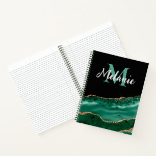 Green Malachite en Gold Glitter Monogrammed Notitieboek