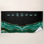 Green Malachite, Gold Glitter - zwart - Jouw naam Strandlaken (Voorkant)