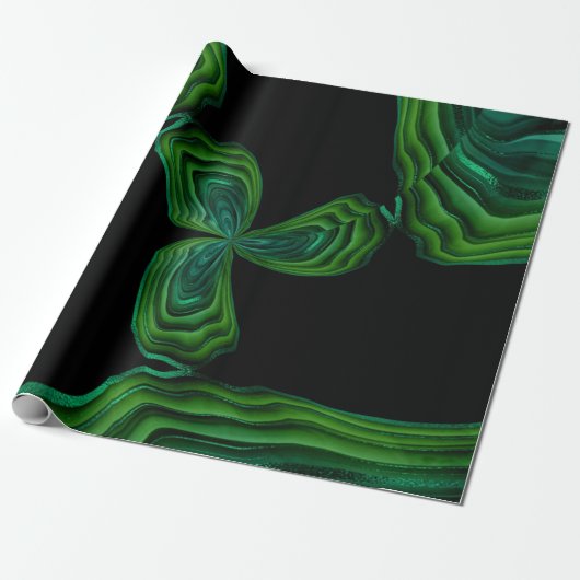 Green Malachite Stone Floral Abstract Cadeaupapier (Uitgerold)