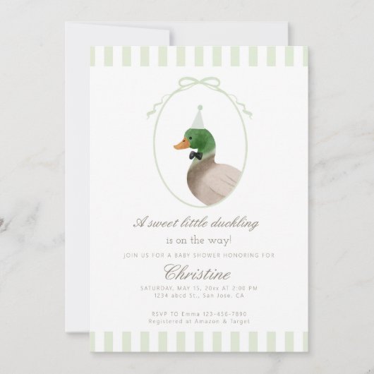 green mallard duck baby shower invite kaart (Voorkant)