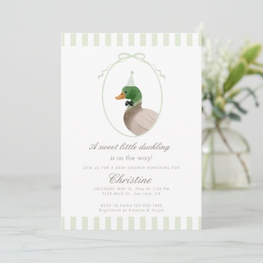 green mallard duck baby shower invite kaart (Staand voorkant)