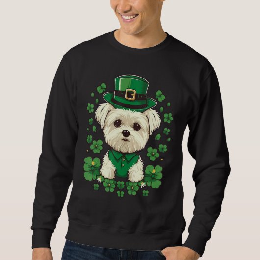 Green Maltese dog shamrock on St Patricks Day Malt Trui (Voorkant)