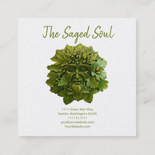 Green Man Day Spa Vierkante Visitekaartje (Achterkant)