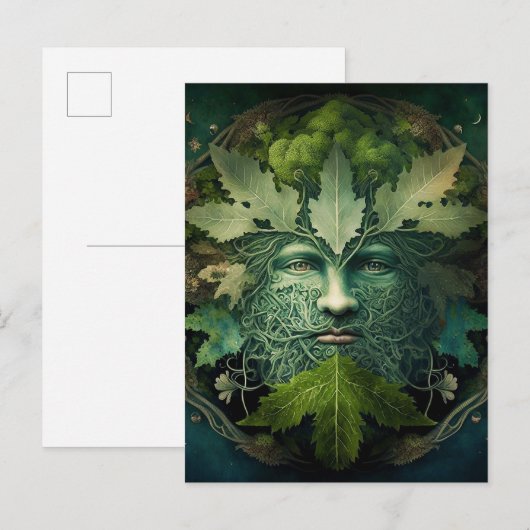 Green Man Mandala Fantasy Art Briefkaart (Voorkant / Achterkant)