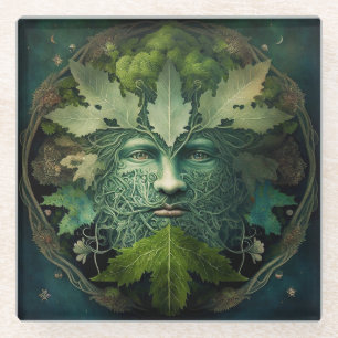 Green Man Mandala Fantasy Art Glazen Onderzetter