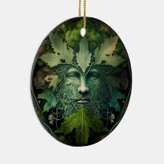Green Man Mandala Fantasy Art Keramisch Ornament (Rechts)