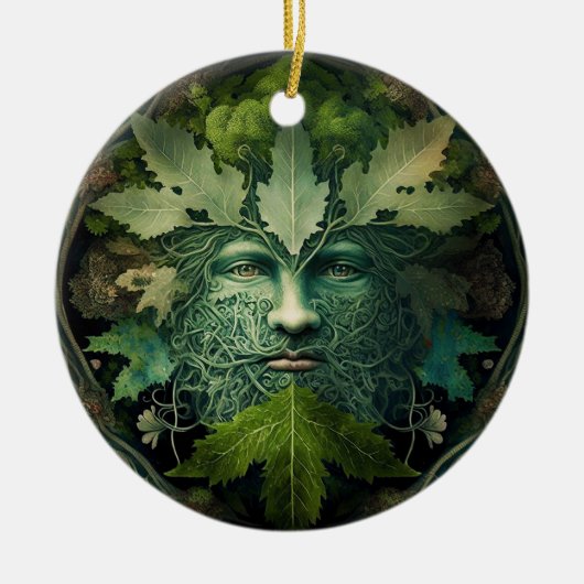 Green Man Mandala Fantasy Art Keramisch Ornament (Voorkant)