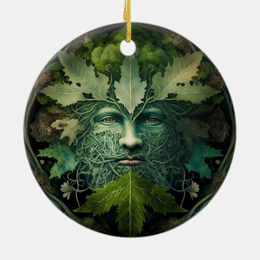 Green Man Mandala Fantasy Art Keramisch Ornament (Achterkant)
