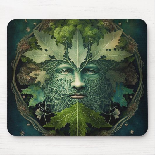 Green Man Mandala Fantasy Art Muismat (Voorkant)