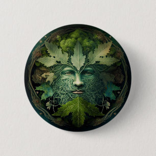 Green Man Mandala Fantasy Art Ronde Button 5,7 Cm