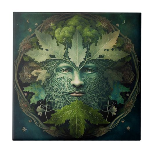 Green Man Mandala Fantasy Art Tegeltje (Voorkant)
