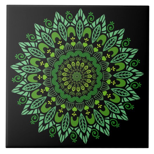 Green Mandala Ceramic Tegel Tegeltje (Voorkant)