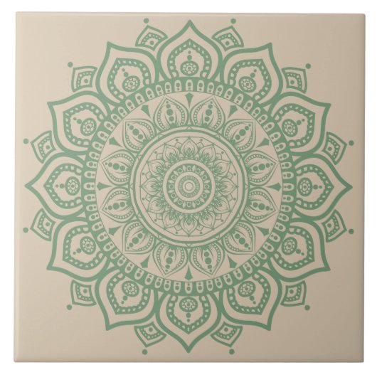 Green Mandala Ceramic Tegel Tegeltje (Voorkant)
