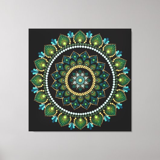 Green Mandala | met de hand beschilderd | Heilige  Canvas Afdruk (Voorkant)