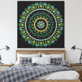 Green Mandala | met de hand beschilderd | Heilige  Canvas Afdruk (Insitu (Slaapkamer))