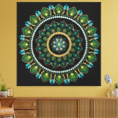 Green Mandala | met de hand beschilderd | Heilige  Canvas Afdruk (Insitu (Woonkamer))
