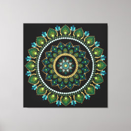 Green Mandala | met de hand beschilderd | Heilige  Canvas Afdruk