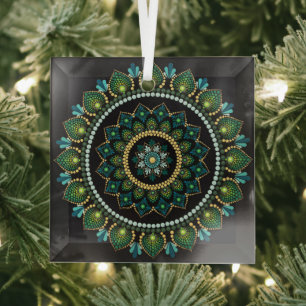 Green Mandala   met de hand beschilderd   Heilige  Glas Ornament