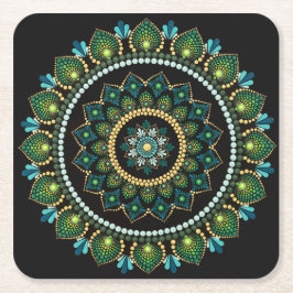Green Mandala | met de hand beschilderd | Heilige  Kartonnen Onderzetters