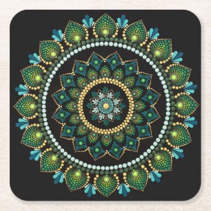 Green Mandala met de hand beschilderd Heilige Kartonnen Onderzetters