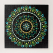 Green Mandala | met de hand beschilderd | Heilige  Legpuzzel (Horizontaal)