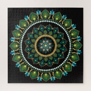 Green Mandala   met de hand beschilderd   Heilige  Legpuzzel
