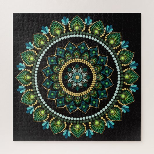 Green Mandala | met de hand beschilderd | Heilige  Legpuzzel (Verticaal)