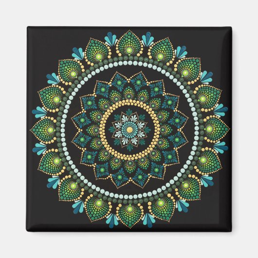 Green Mandala | met de hand beschilderd | Heilige Magneet (Voorkant)
