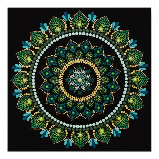 Green Mandala | met de hand beschilderd | Heilige  Perfect Poster (Voorkant)