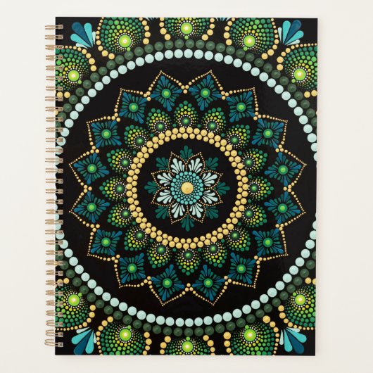 Green Mandala | met de hand beschilderd | Heilige  Planner (Voorkant)