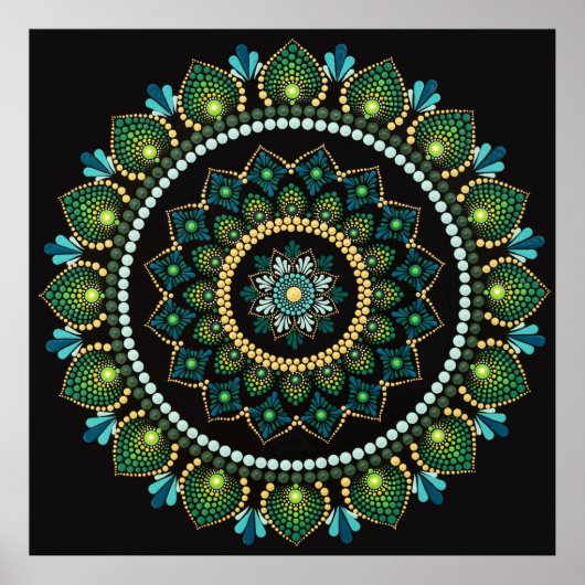 Green Mandala | met de hand beschilderd | Heilige Poster (Voorkant)