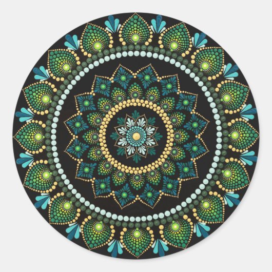 Green Mandala | met de hand beschilderd | Heilige  Ronde Sticker (Voorkant)