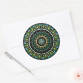Green Mandala | met de hand beschilderd | Heilige  Ronde Sticker (Envelop)